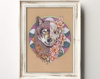 Wolf | 7x5 Giclee Print | Wolf Gifts | 21st birthday gift for him | Horror Merch | Grunge