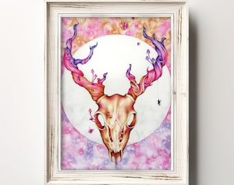 Ram Skull | 7x5 Giclee Print | Dark Fantasy Print | Mushroom Print | Fantasy Artwork