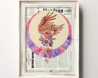 Owl Art | 7x5 Giclee Print | Newspaper | Book Lover Gifts for Women