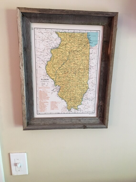Illinois Wwii Era Original Framed Map Vintage Illinois Map Etsy