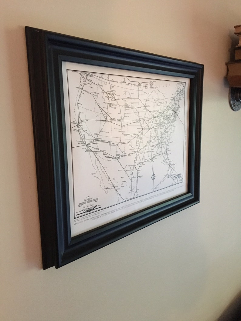 Vintage US Aviation Map // 1943 Original Framed Map of United Etsy