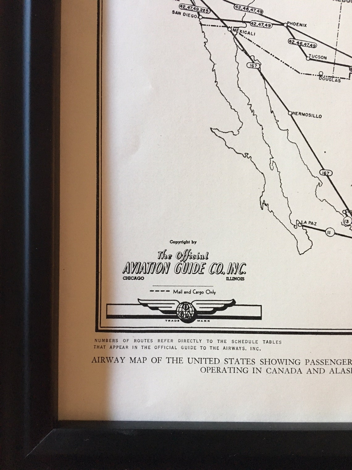 Vintage US Aviation Map // 1943 Original Framed Map of United Etsy
