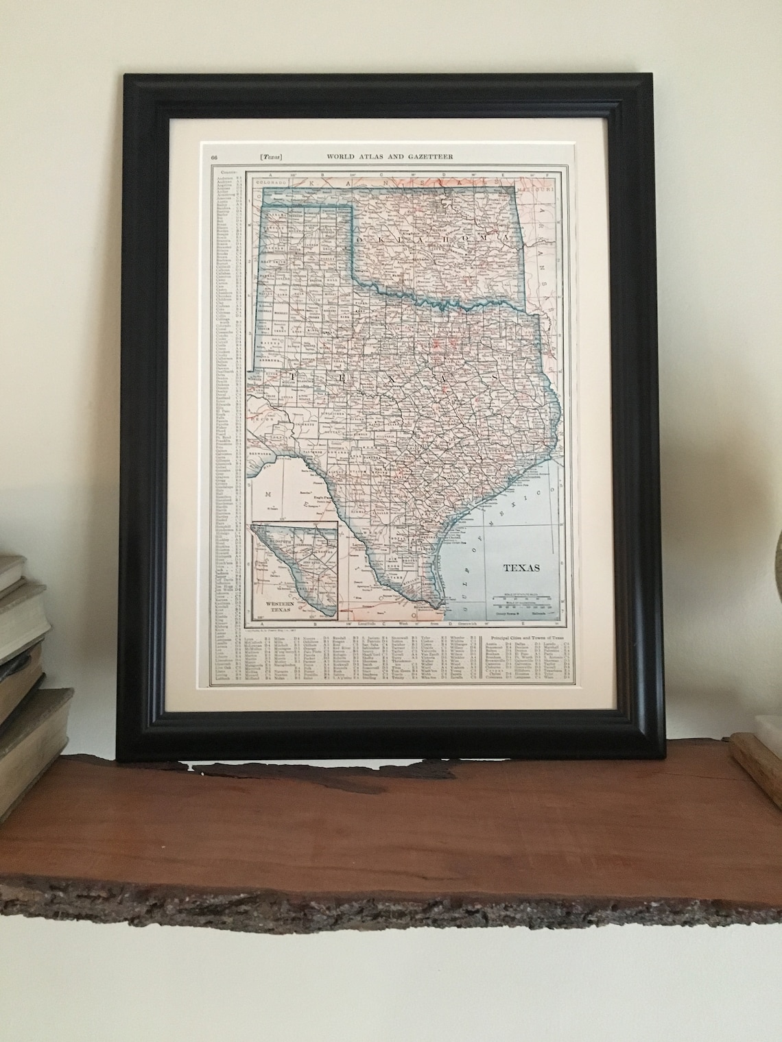 Texas Framed Vintage Map // 1922 Original Framed Map of Texas Etsy