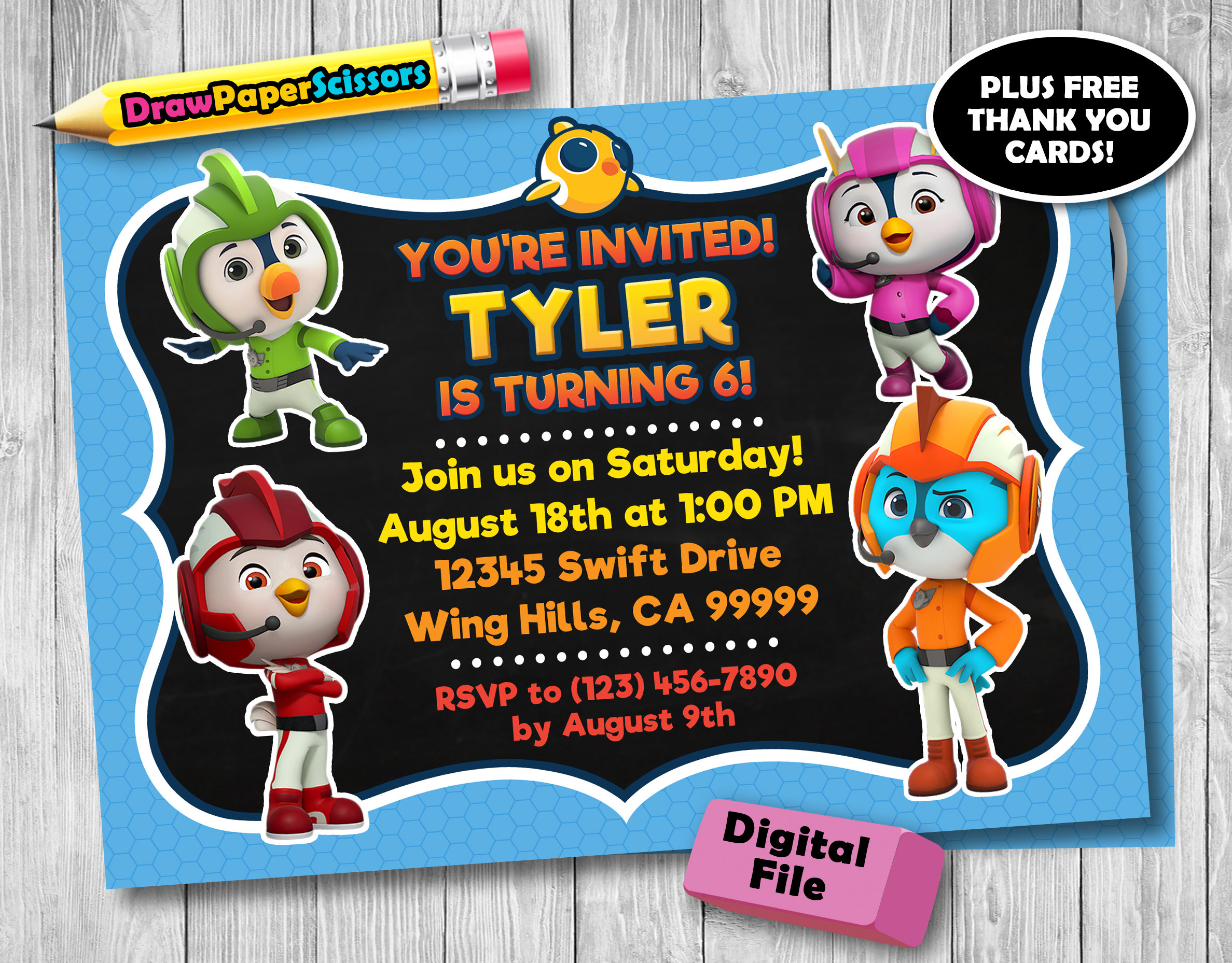 Top Wing Birthday Invitation digital Download Top Wing Invitation, Top