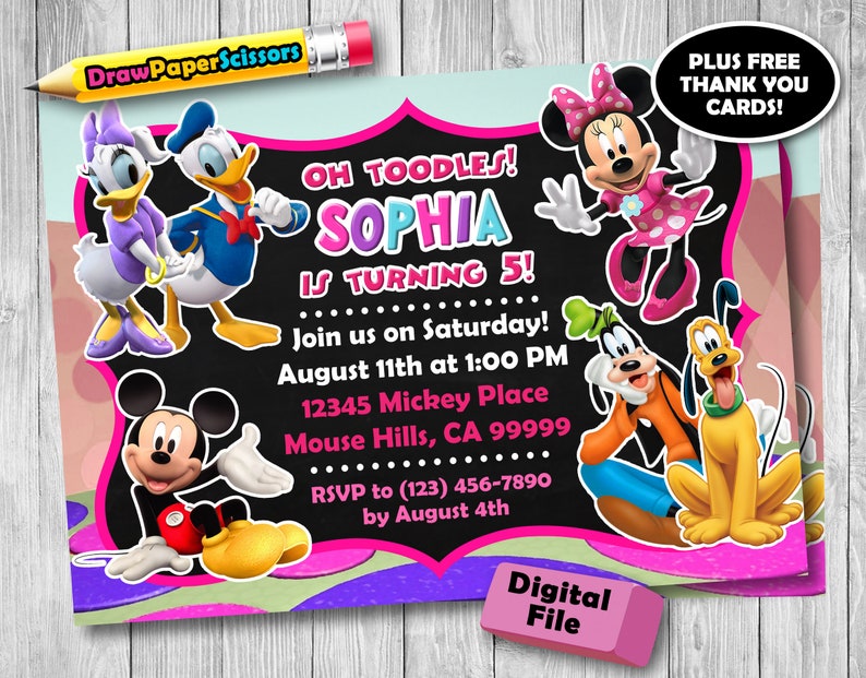 Mickey Mouse Clubhouse Birthday Invitation Digital Download Mickey Mouse Invitation Mickey Mouse Birthday Mickey Mouse Party