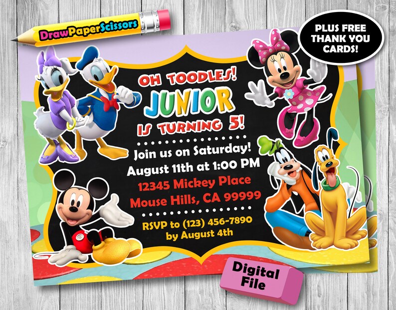 Mickey Mouse Clubhouse Birthday Invitation Digital Download Mickey Mouse Invitation Mickey Mouse Birthday Mickey Mouse Party
