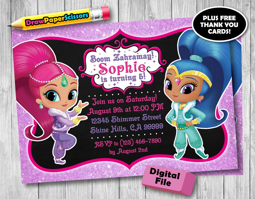 Shimmer and Shine Birthday Invitation digital Download Shimmer and ...
