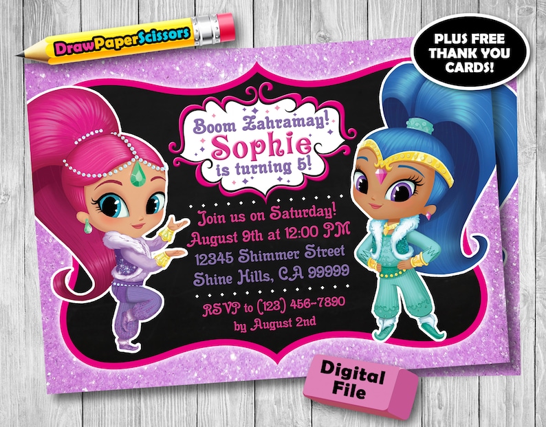 Shimmer and Shine Birthday Invitation digital Download Shimmer and ...