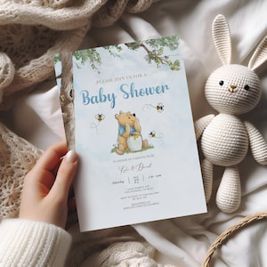 Classic Winnie The Pooh Baby Shower Invitation, Winnie Pooh Baby Shower, Baby Shower Invite Winnie the Pooh, Editable Printable, Boy Girl