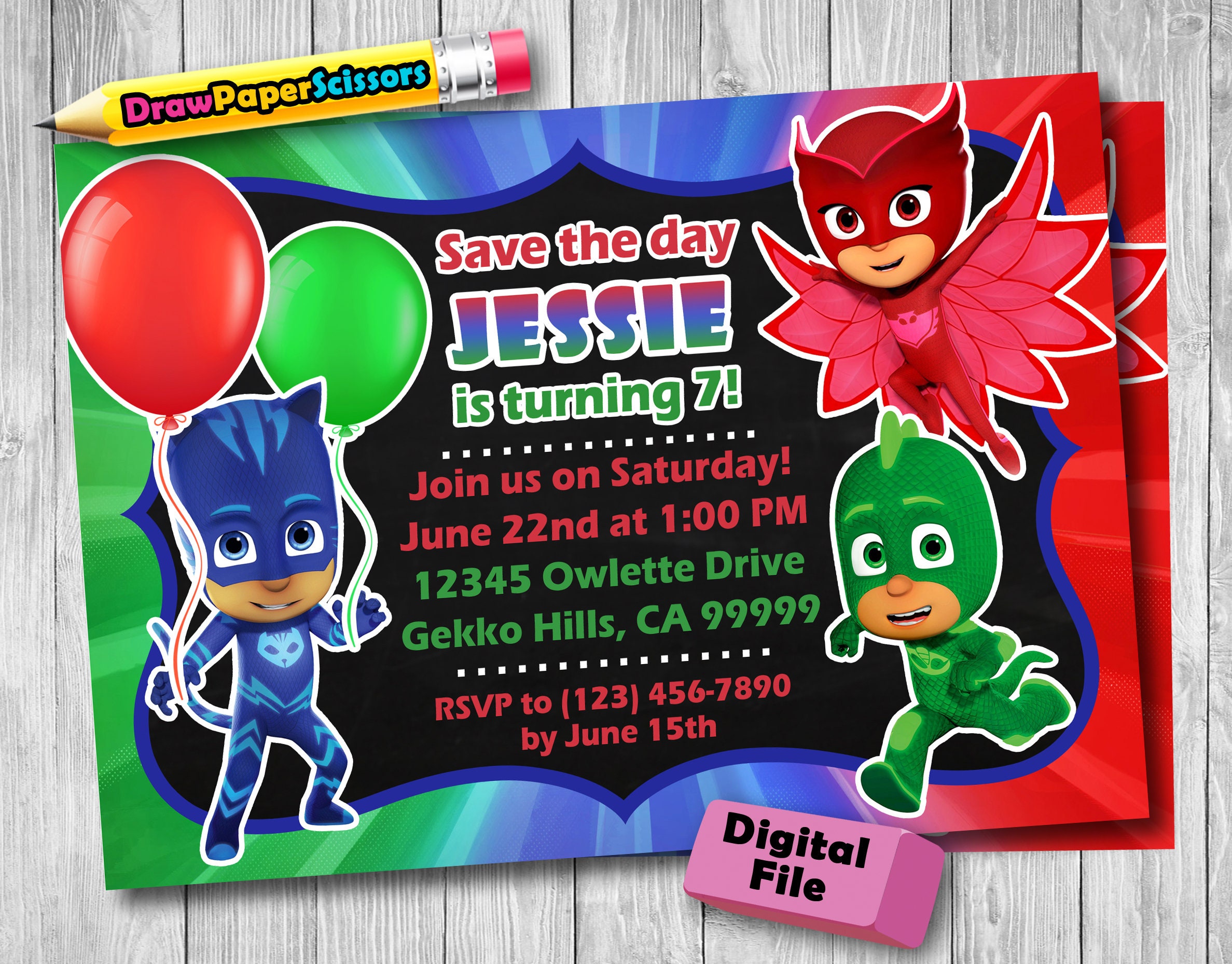 PJ Masks Birthday Invitation digital Download PJ Masks Invitation, PJ ...