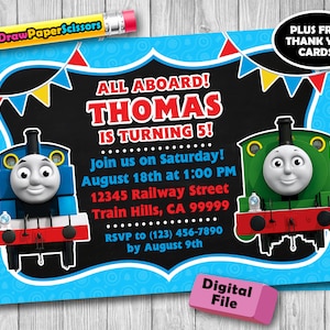 Invitación de cumpleaños de Thomas el Tren (Descarga digital) - Invitación de Thomas el Tren, Invitación de Thomas y sus amigos, Thomas el Tren