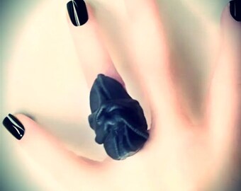 Big, Black, recycled leather statement ring - metal free - any size - handmade - extravagant -huge - avant garde - custom made