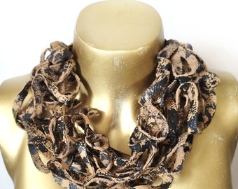 Bold, extravagant , statement , recycled leather necklace , scarf,  collar - leopard - animal - avant garde -  long /  short -