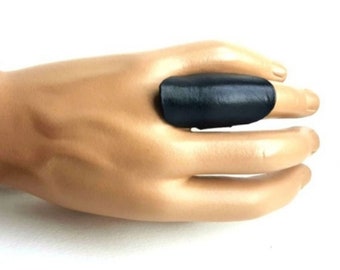 Big, Black, recycled leather statement ring - metal free - any size - handmade - extravagant -huge - avant garde - custom made