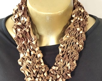 bold leather statement necklace - collar - choker - gold / brown- goud /bruin