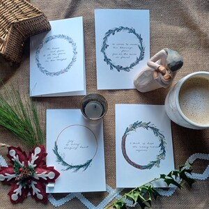 Tarjetas navideñas / villancicos / corona / juego de 4 / 5x7