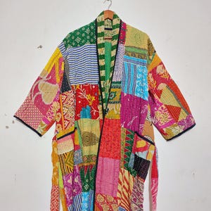 Boho kantha kimono vrije maat: vintage patchwork katoenen gewaad boho-stijl
