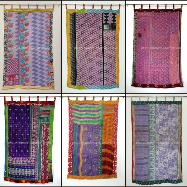 Vintage Kanth Old Cotton sari  Recycled  and Reversible curtain  Handmade Kantha Curtain