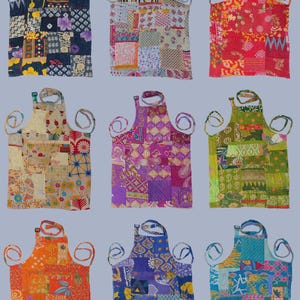 Handgjort Kantha Patchwork Bomullsförkläde – Vändbart Boho Kökskläder
