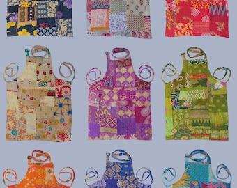 Ręcznie robiony fartuch z bawełny Kantha Patchwork – dwustronny, boho kuchenny ubiór