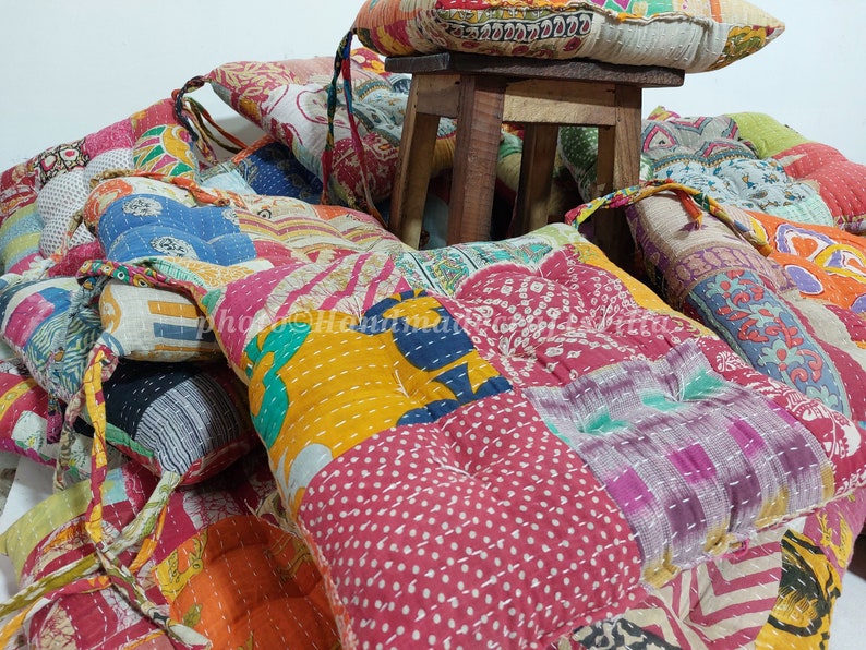Kantha handmade Soft chair seat pad dining bed room garden kitchen mat cushion Seat Pad Rocking Chair Pad Garden Bench Cushion Pad image 3
