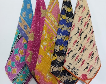 Vintage Kantha Küchenhandtücher 5 Stück: Recycelter Sari Stoff, Boho Patchwork Geschirrtücher