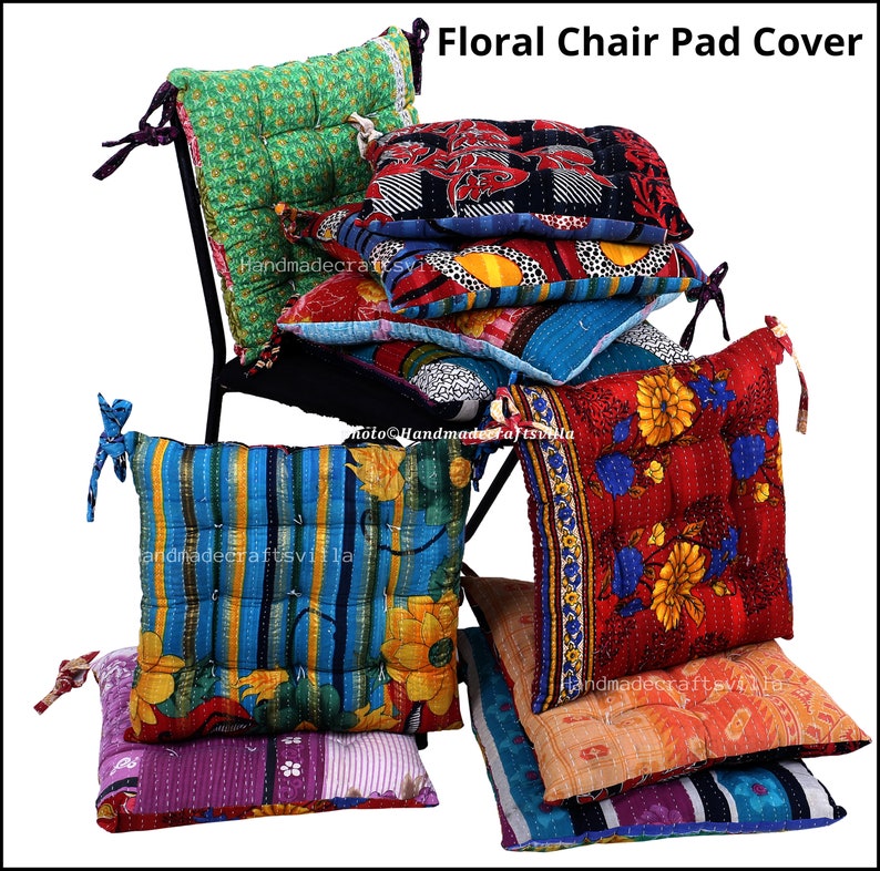 Kantha handmade Soft chair seat pad dining bed room garden kitchen mat cushion Seat Pad Rocking Chair Garden Bench Cushion Pad Cover Only image 2