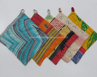 Vintage kantha handmade pot holder set of 5 pcs, Kitchen Pot holder