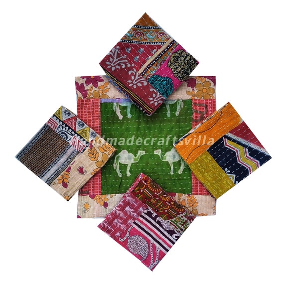 Linen Fringe Me Kantha Napkin Set main image 1