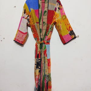 Vintage Kantha Patchwork Kimono Jacket, Boho Indian Sari Duster, Bohemian Cotton Robe image 4