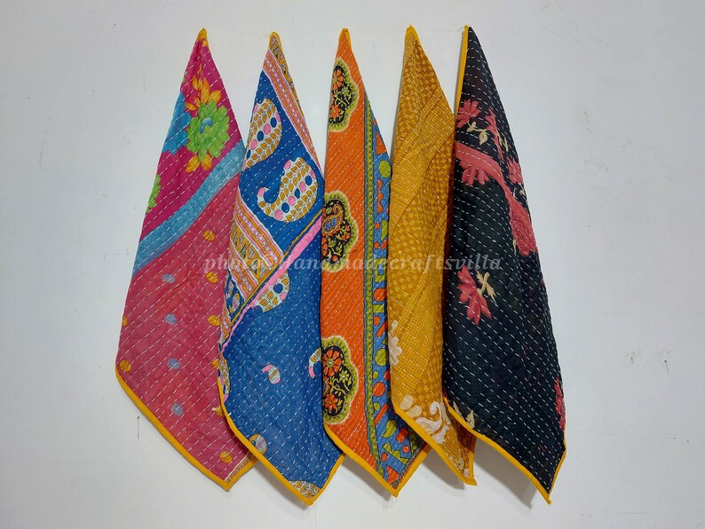 Mixed Assorted 5 Pcs Vintage Kantha towel,Handmade Colorful towel,Tea towel,Patchwork towel Kitchen towel, Soft towel, Cotton towel, image 4