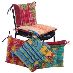 Vintage Kantha handmade Soft Patchwork chair seat pad dining bed room garden kitchen mat cushion Seat Pad, 15x 15 inch 38x38 cm image 9