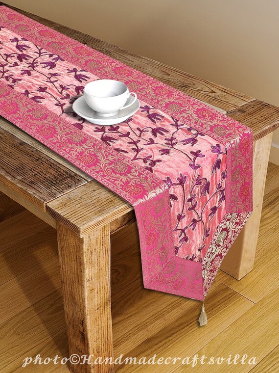 Pink Color Table Runner Cover Wedding Zari Silk Table Cover Etsy