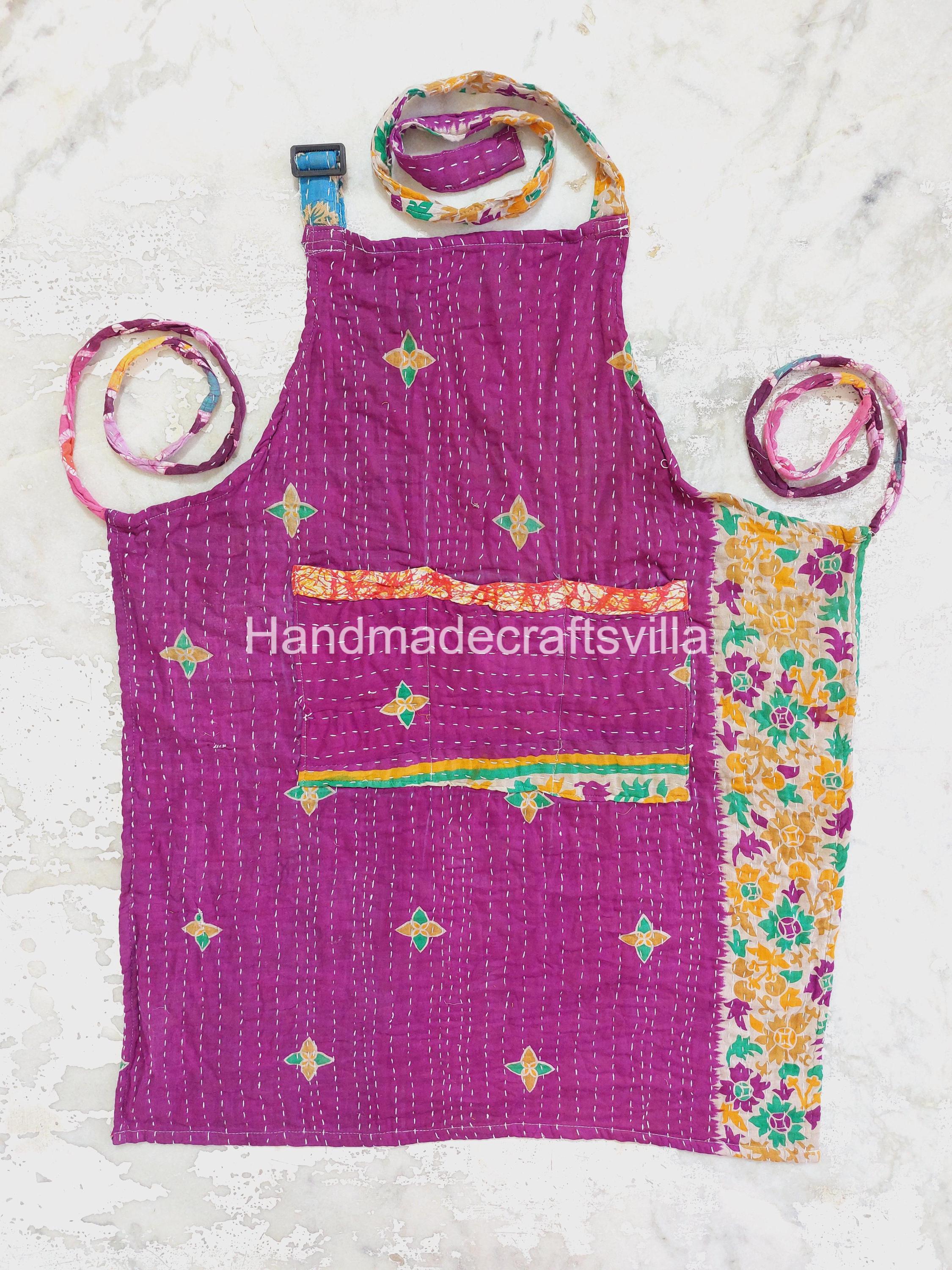 Vintage Kantha Apron: Handmade Quilted Patchwork Cotton Kitchen