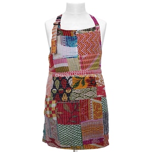 2 Pieces Set Kantha patchwork apron,Upcycled reversible vintage Indian cotton kantha apron,bohemian recycled kitchen crafting or hobby apron