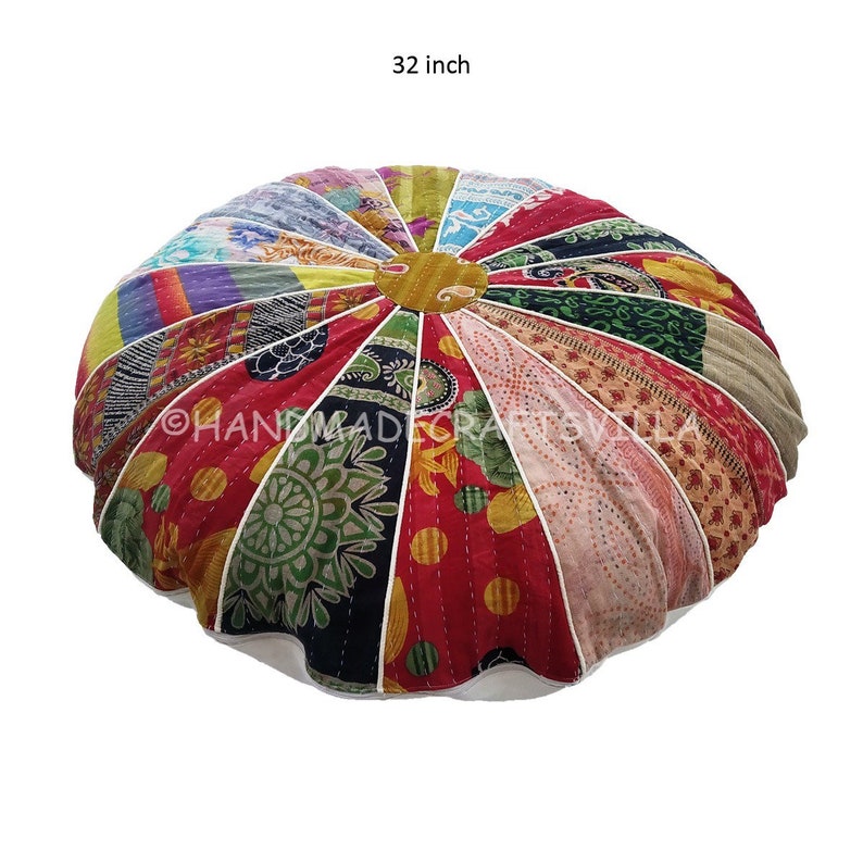 Pouffe Cover Ottoman Pouf Round Cushion Seating Floor Pillow Indian Patchwork Floor Pillow Vintage Kantha Home Decor 32 Inch