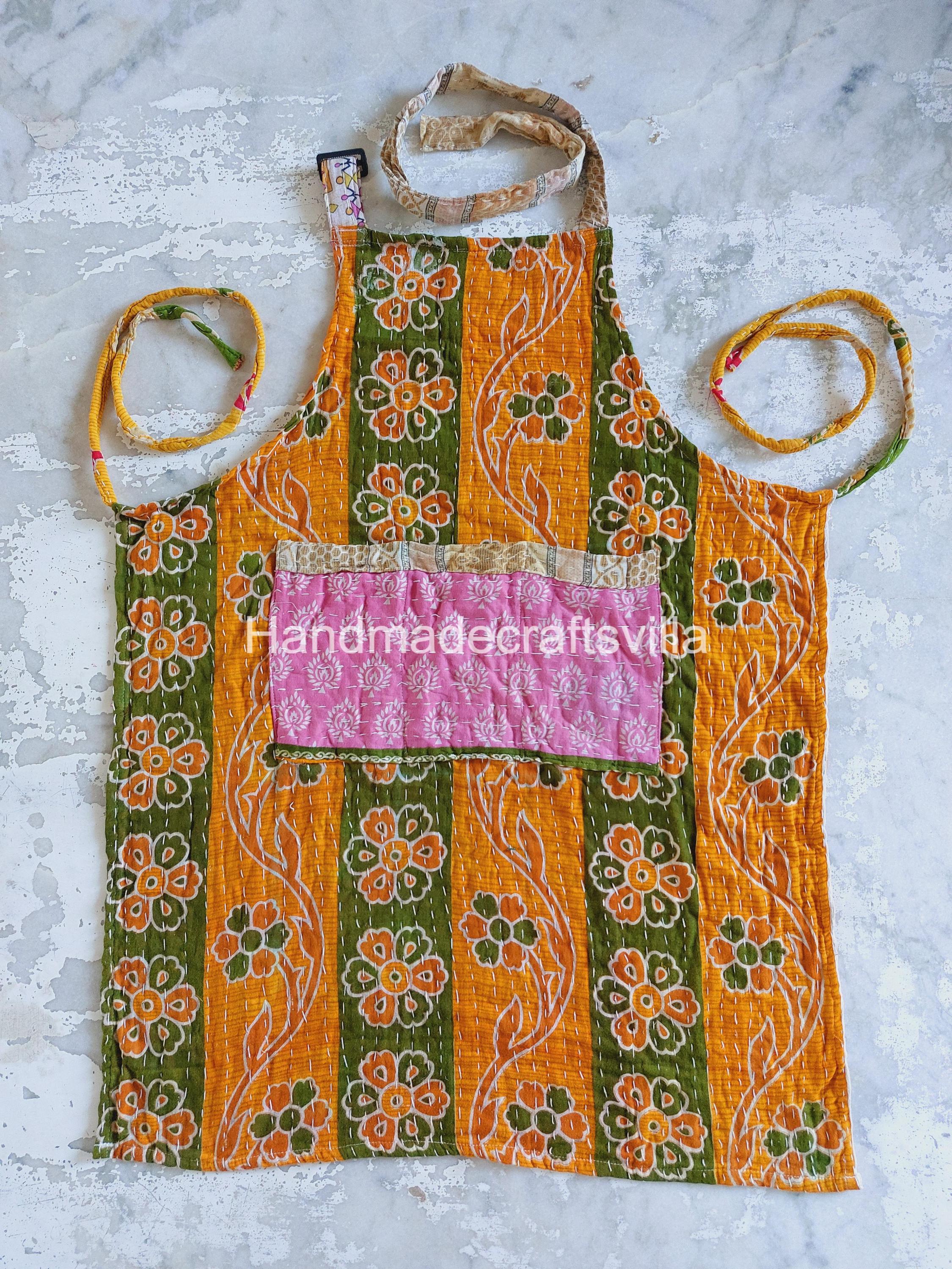 Vintage Kantha Handmade Cotton Quilted Patchwork Apron