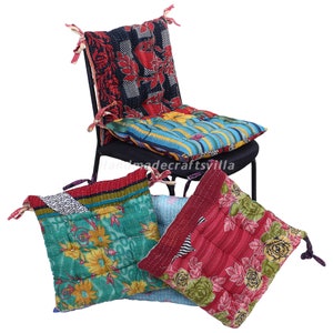 Vintage Kantha handmade Soft Patchwork chair seat pad dining bed room garden kitchen mat cushion Seat Pad, 15x 15 inch 38x38 cm image 1