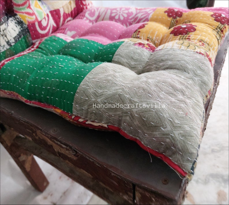 Kantha handmade Soft chair seat pad dining bed room garden kitchen mat cushion Seat Pad Rocking Chair Pad Garden Bench Cushion Pad 1 Piece image 5
