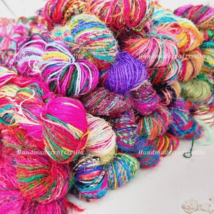 Multicolor Sari Silk Yarn: Recycled Silk Waste, 5 Meter Lot