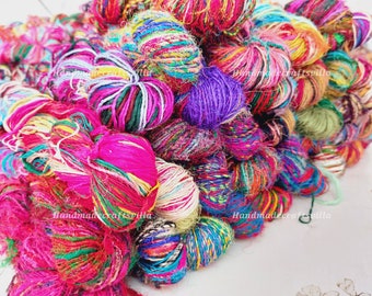 Recycled Sari Silk Yarn – 50 Meter Multicolor Art Thread, Boho Weaving
