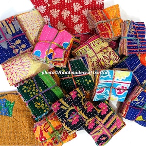 Ritagli di tessuto trapuntato kantha vintage, confezione da 20 quadrati di tessuto SARI indiano - Quadrati per trapuntatura - Trapunte Kantha - Tessuto Kantha per i tuoi progetti.