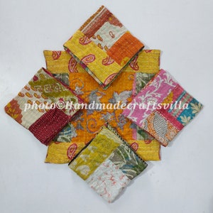 Handmade Kantha Cotton Napkins: Reversible Indian Dinner Napkins, Set of 5