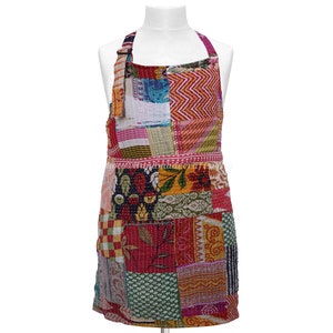 Vintage Kantha Quilted Apron: Handmade Patchwork Cotton Bohemian Apron