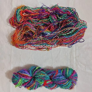 Yarn - Sari silk yarn recycled sari silk yarn 30 meter per lot - multicolored silk yarn - sari silk waste yarn - silk yarn
