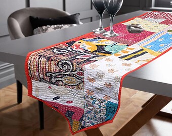 Bieżnik Kantha Patchwork | Ręcznie robiony, pikowany bawełniany bieżnik w stylu boho, 18x72 cale