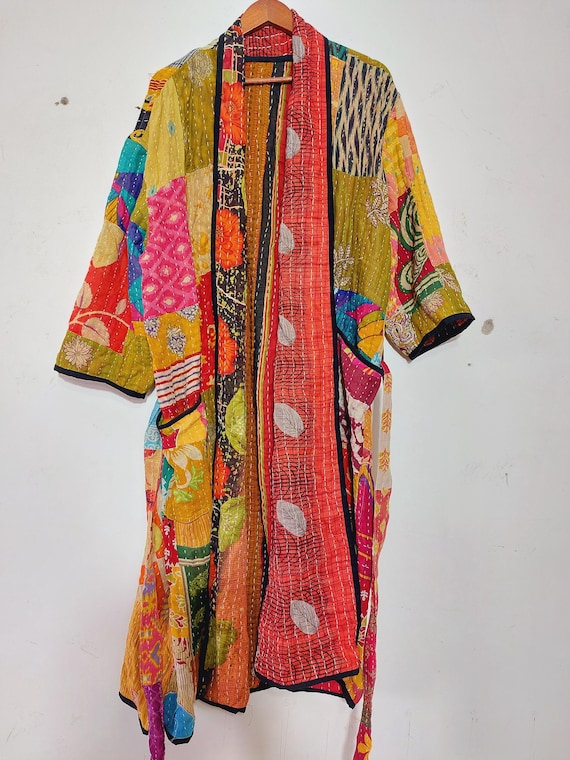 Boho Kantha Kimono Free Size : Vintage Patchwork Cotton Robe Boho Style