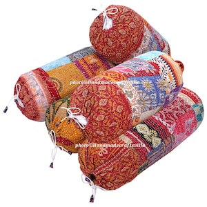 Set of 2 Vintage Kantha Quilt Bolster Pillow Covers: Boho Sofa Decor