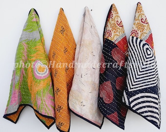 Vintage Kantha Geschirrtücher Set 5 Teile: Handgemachte Recycled Patchwork Küchenhandtücher