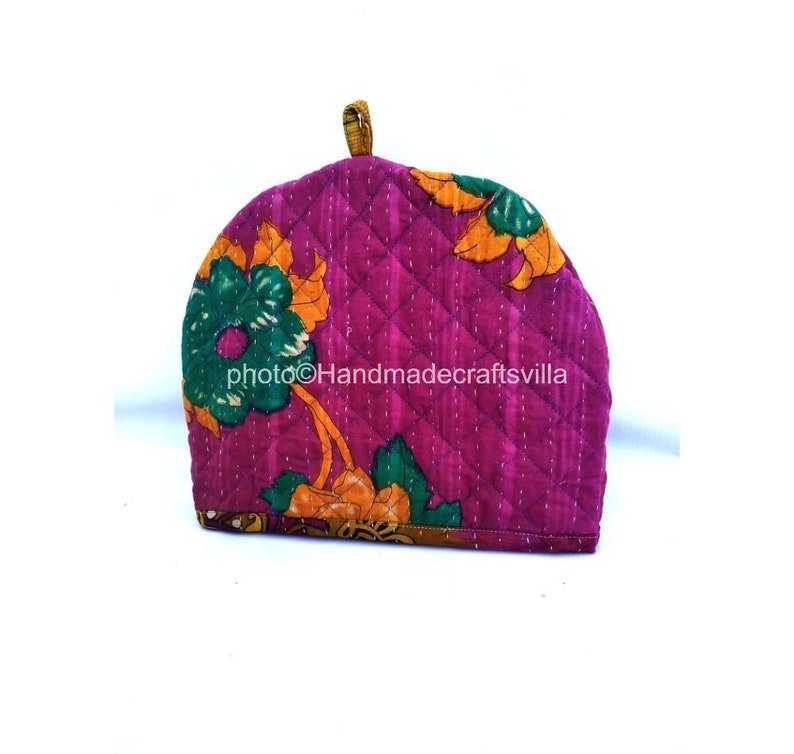 Styled Floral Vintage Kantha Print Tea Cozy Cover Handmade Tea Cozy Cotton Tea Kettle Kitchen Decor Hand Stitched Pot Cover Hot Coffee Cover